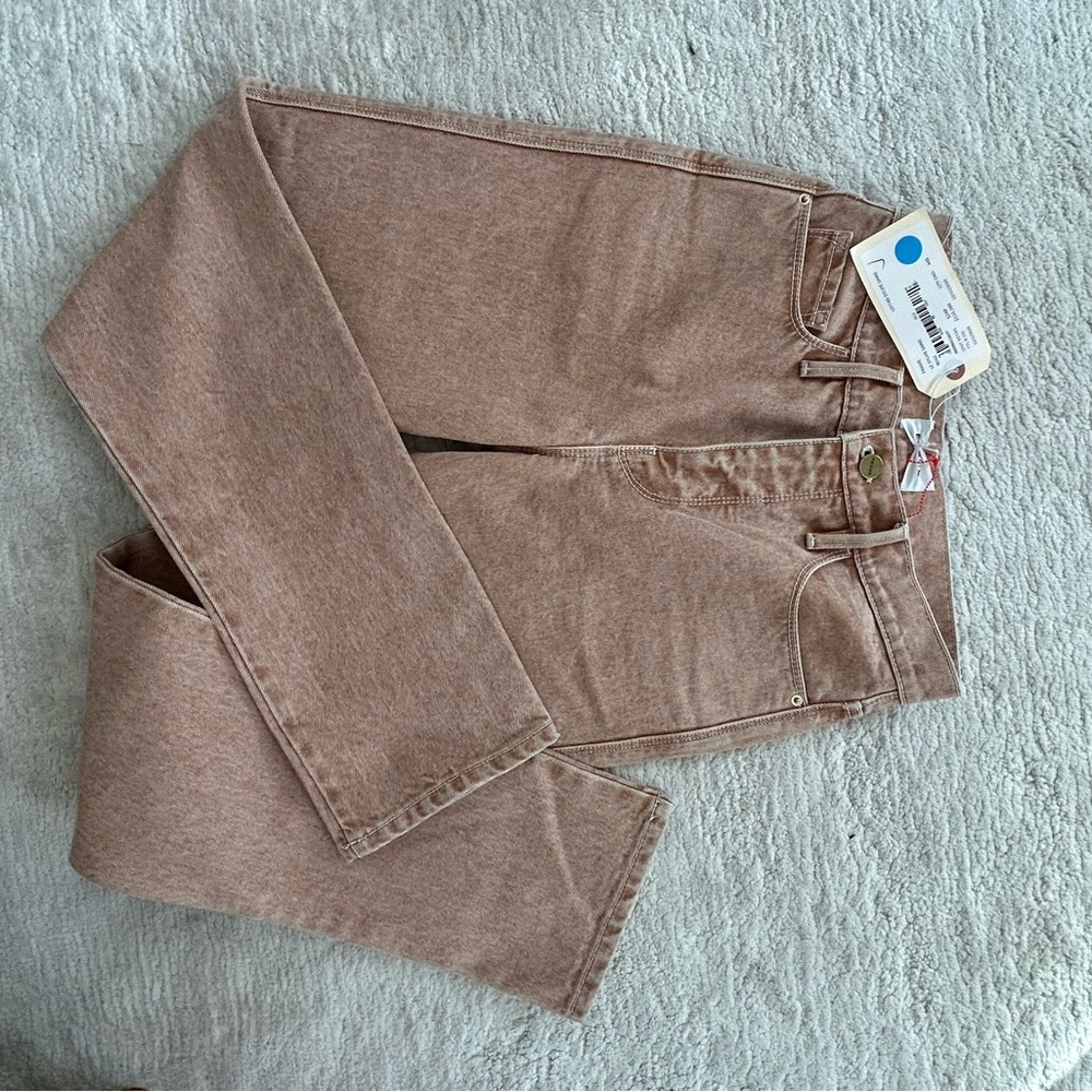 NWT Frame Le Sylvie Jean High Rise Slender Straight Leg Rigid Denim Sand 25